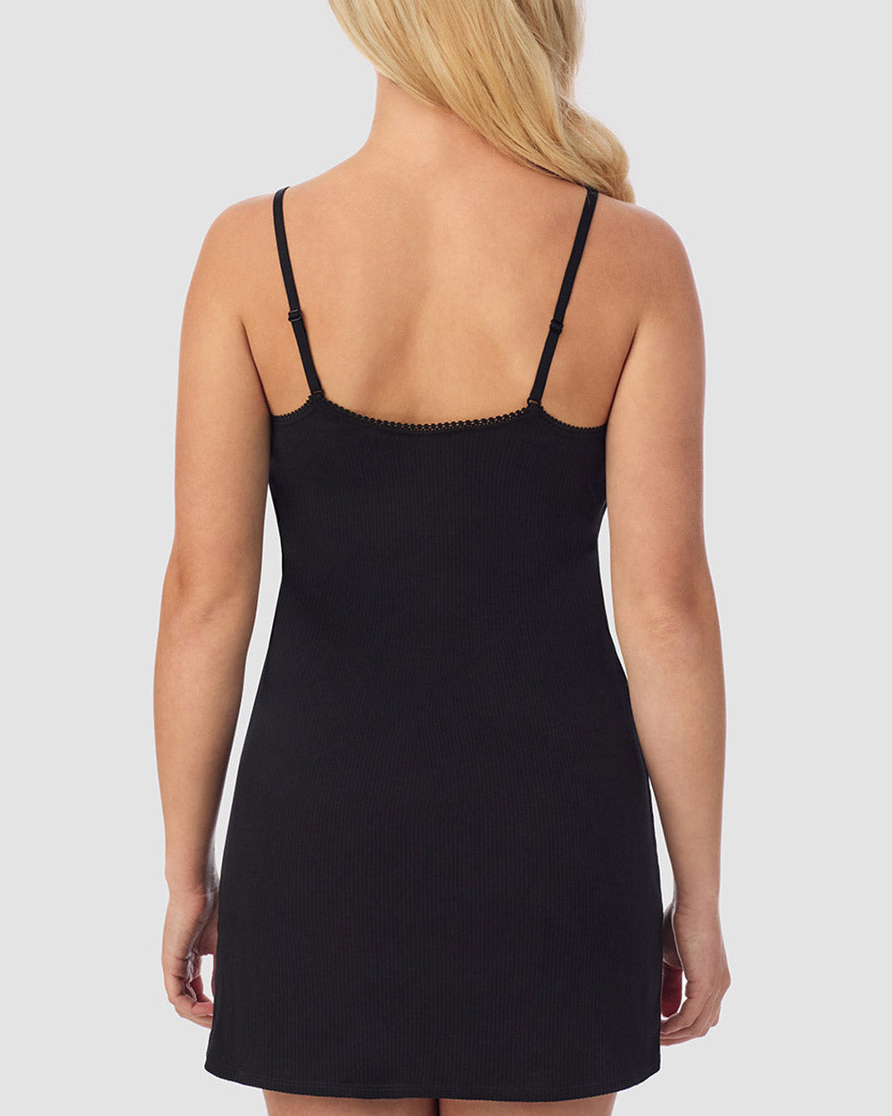 A lady wearing Cabana Cotton Rib Slip - Black