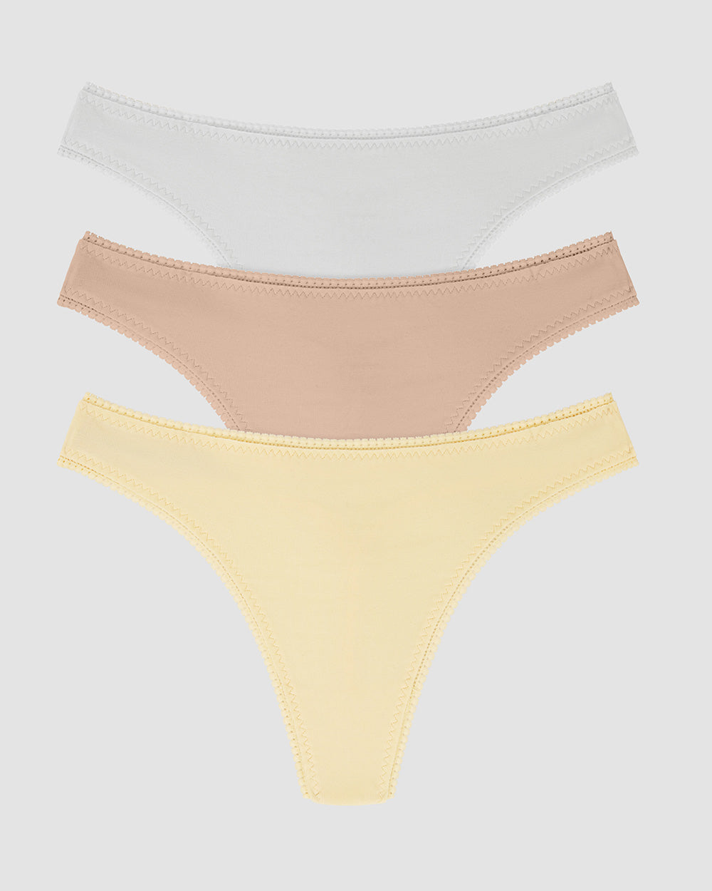 A Cabana Cotton Hip G Thong Underwear 3 Pack - Banana Cream Champagne White the front view of the colors