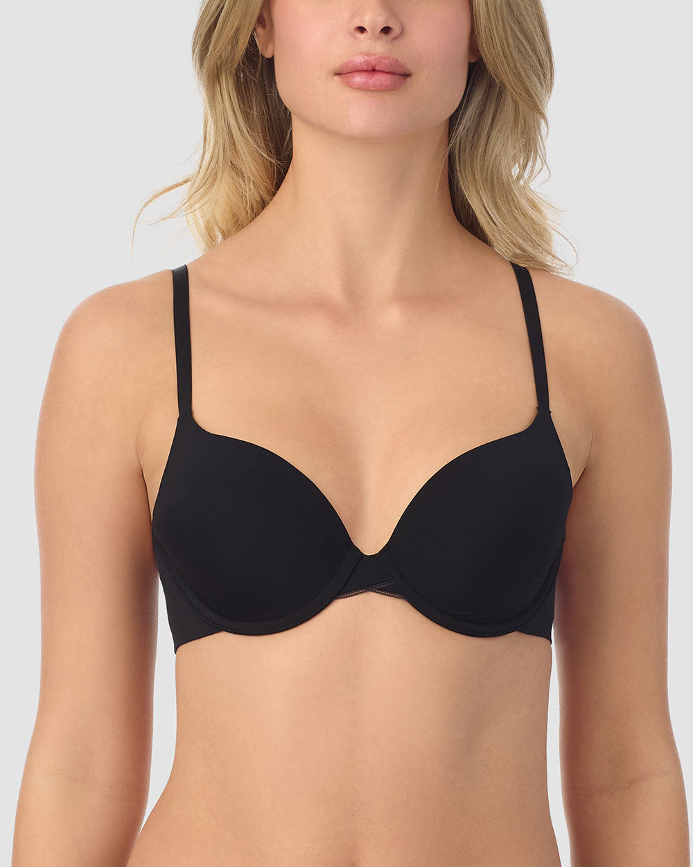 A lady wearing Black Sleek Micro T-Shirt Bra