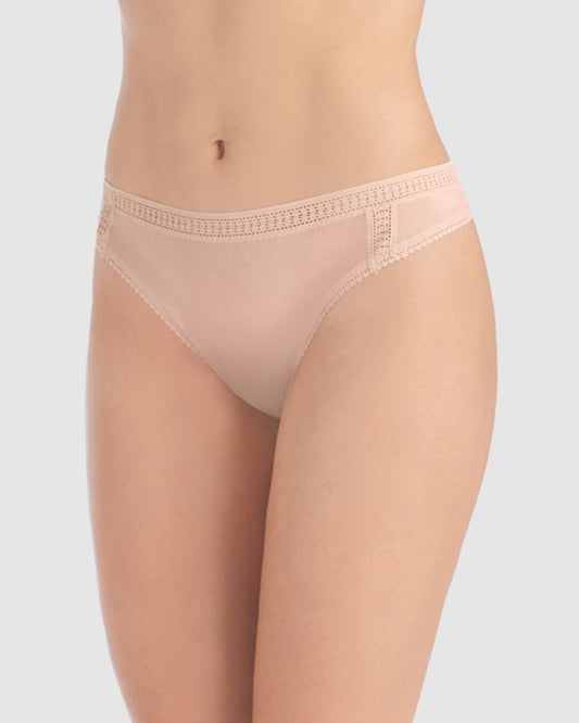 Gossamer Mesh Hi Cut Thong Underwear - Champagne