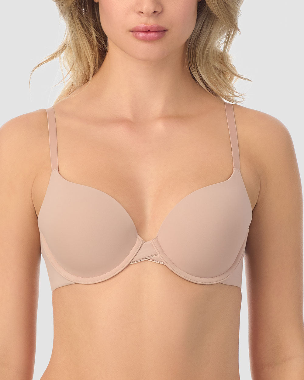 A lady wearing Champagne Sleek Micro T-Shirt Bra