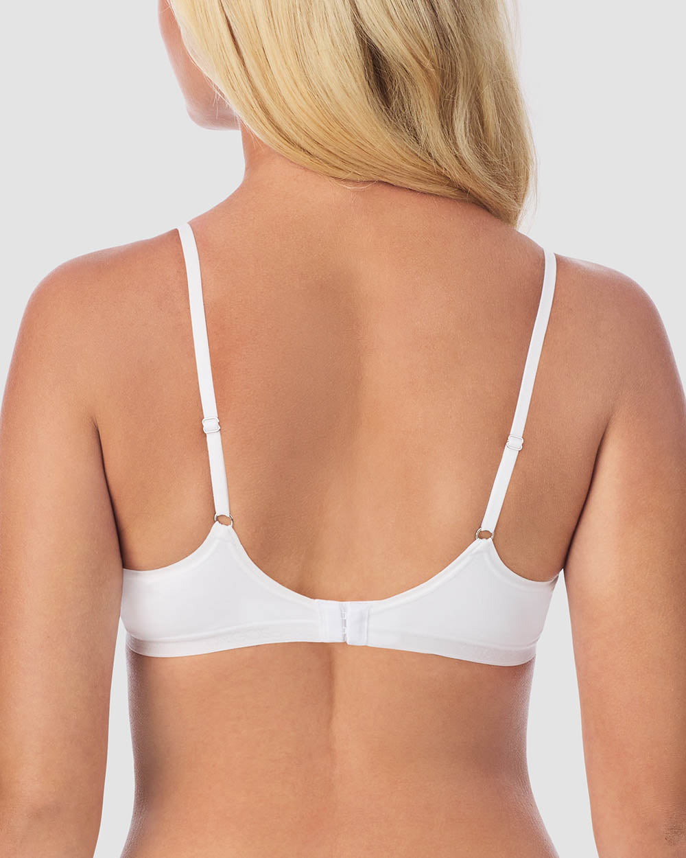 A lady wearing a white Cabana Cotton Unlined Underwire Bra