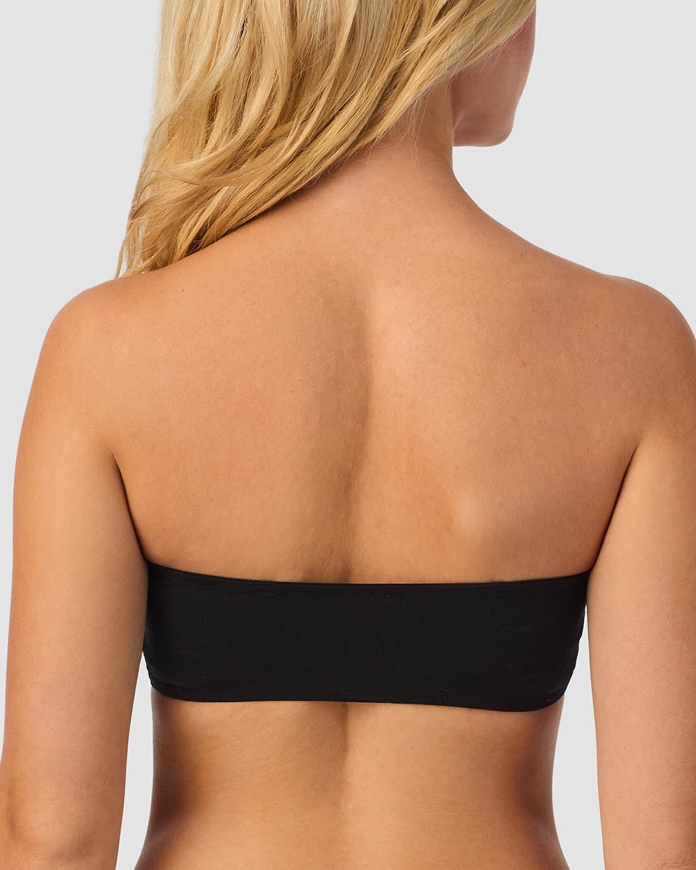 A lady wearing Black Cabana Cotton Bandeau Bralette