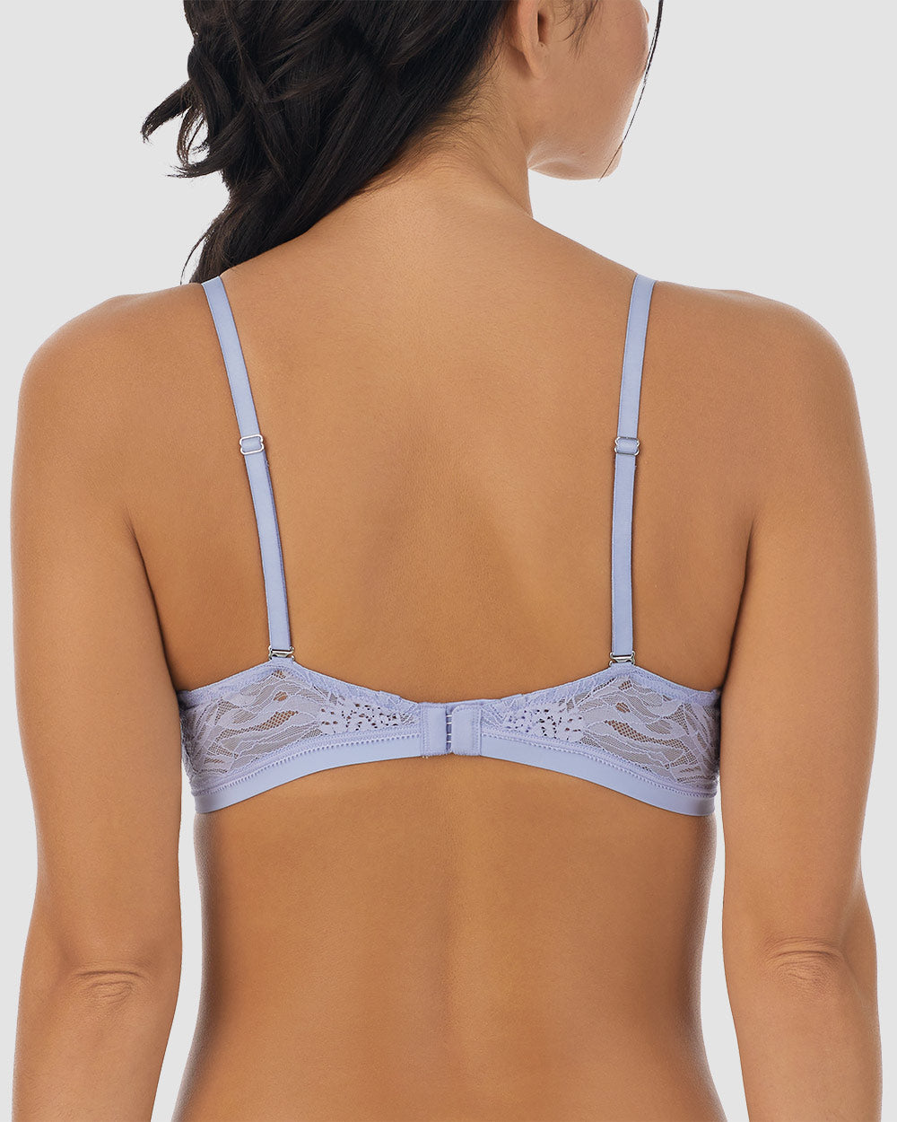 A lady wearing baby lavender Sleek Micro Push Up Bra With Lace