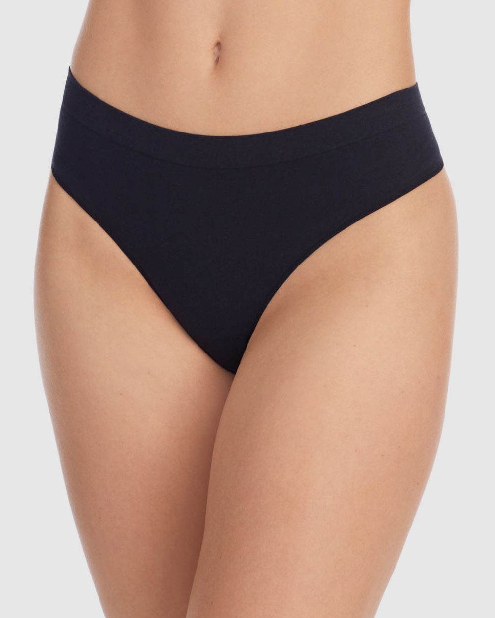 Cabana Cotton Seamless Thong Underwear - Black – On Gossamer