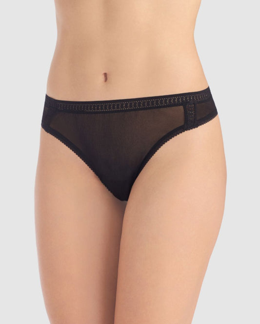 Gossamer Mesh Hi Cut Thong Underwear - Black