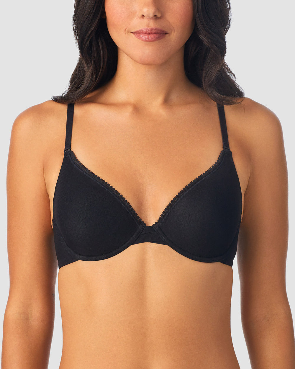 A lady wearing Black Gossamer Mesh Convertible T-Shirt Bra