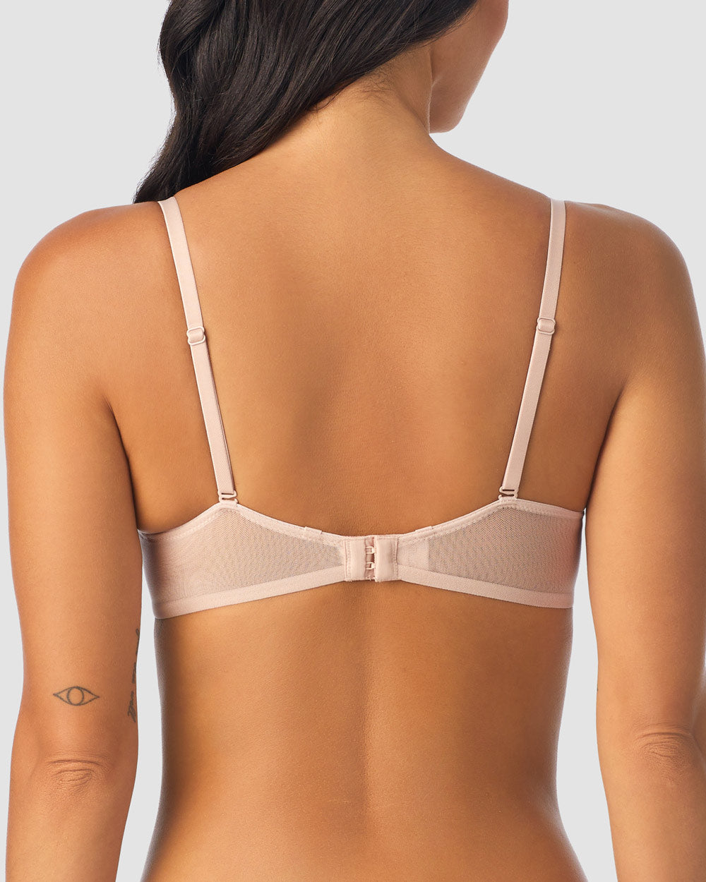 A lady wearing Champagne Gossamer Mesh Convertible T-Shirt Bra