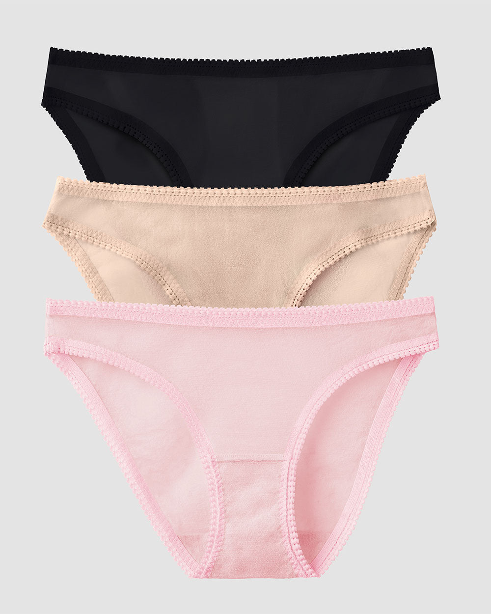 Gossamer Mesh Hip Bikini Underwear 3 Pack - Black Champagne Peony
