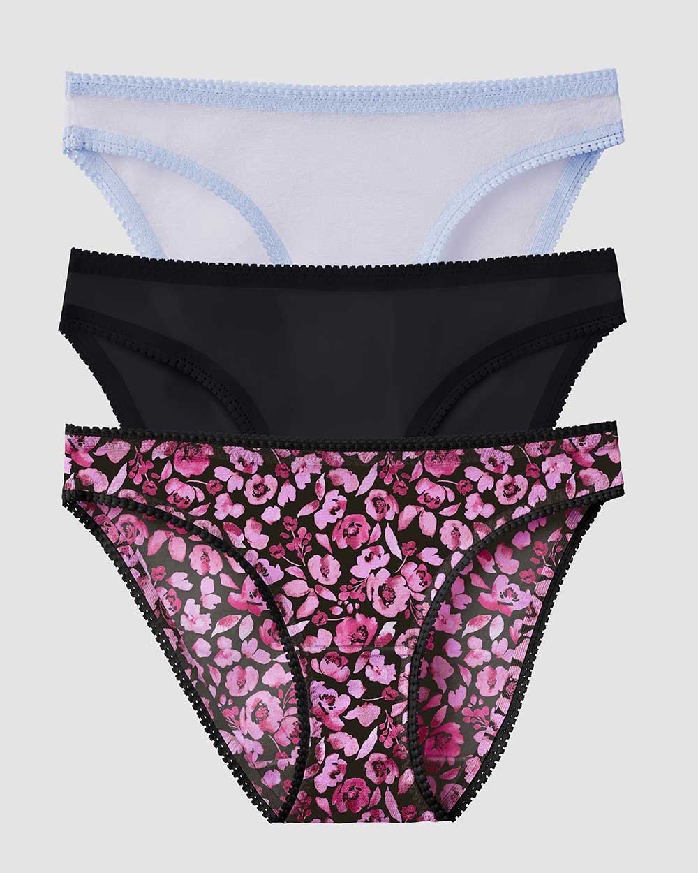 Gossamer Mesh Hip Bikini Underwear 3 Pack - Country Blue/Black/Moody Floral