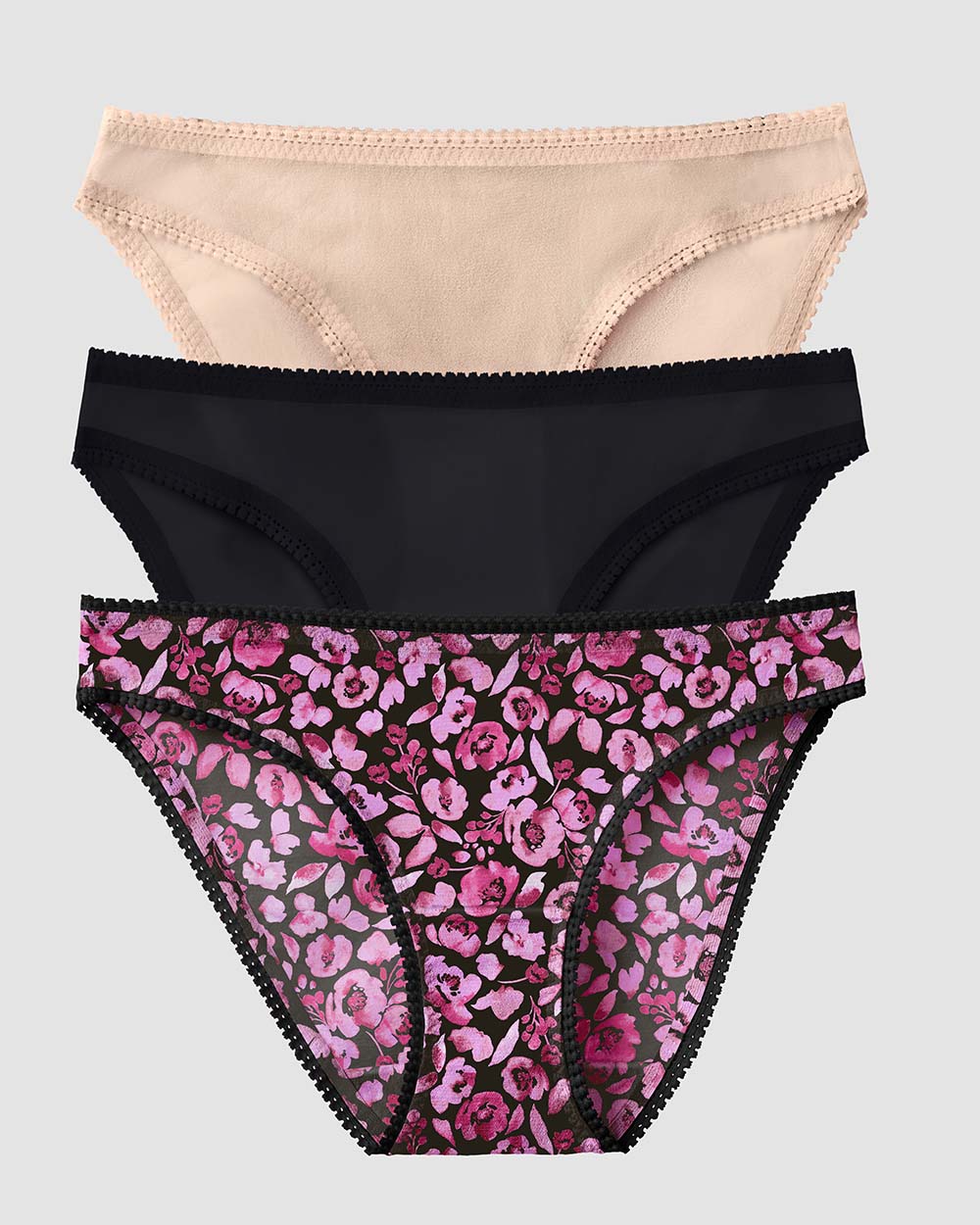 Gossamer Mesh Hip Bikini Underwear 3 Pack - Moody Floral Black Champagne