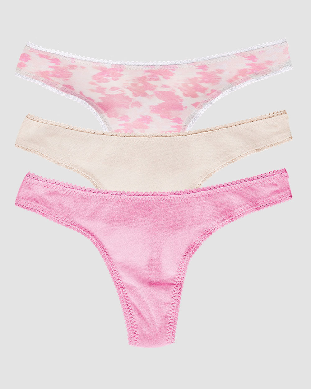 A Gossamer Mesh Hip G Thong Underwear 3 Pack in Wine Berry Blurred Floral Champagne