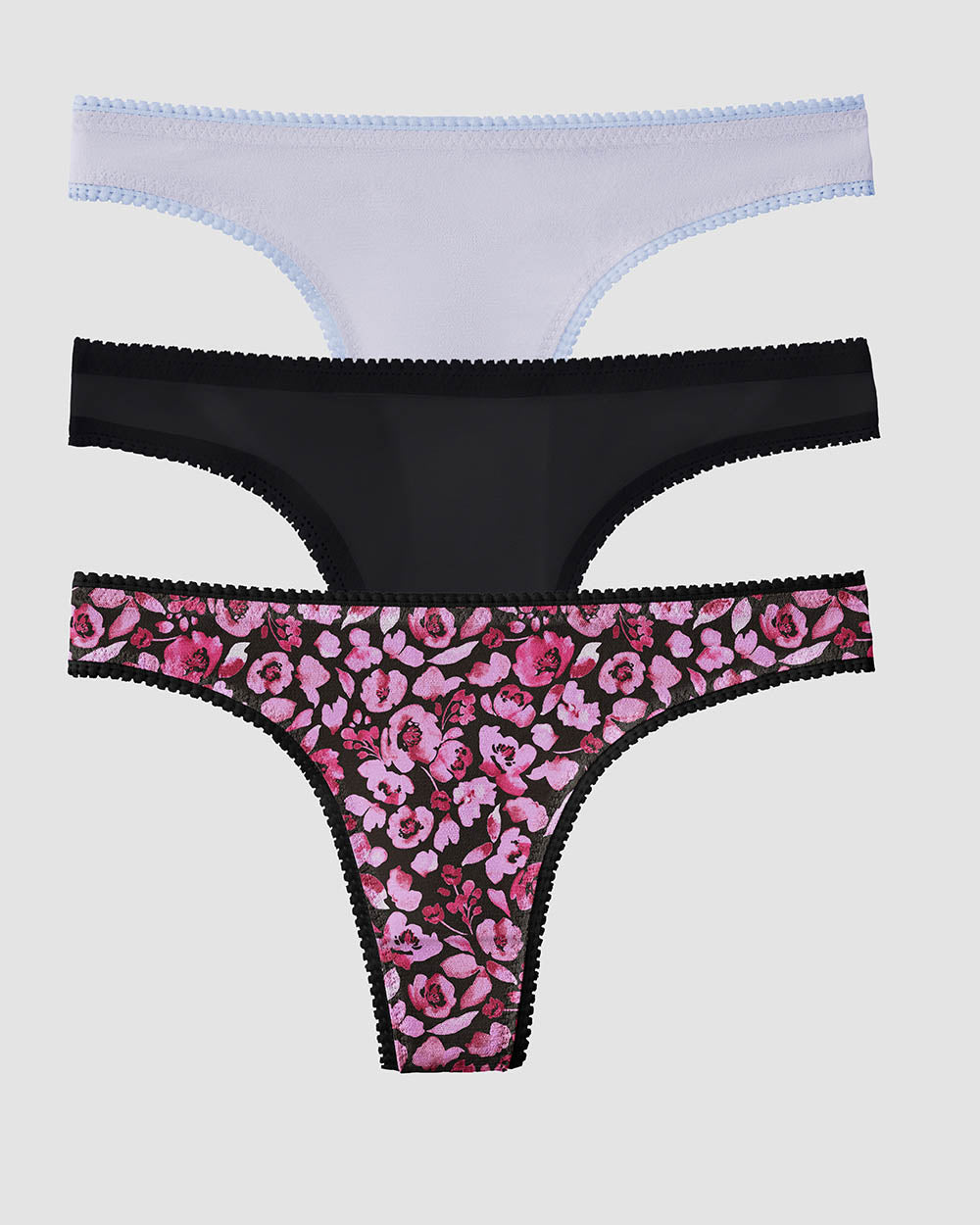 Gossamer Mesh Hip G Thong Underwear 3 Pack - Country Blue/Black/Moody Floral