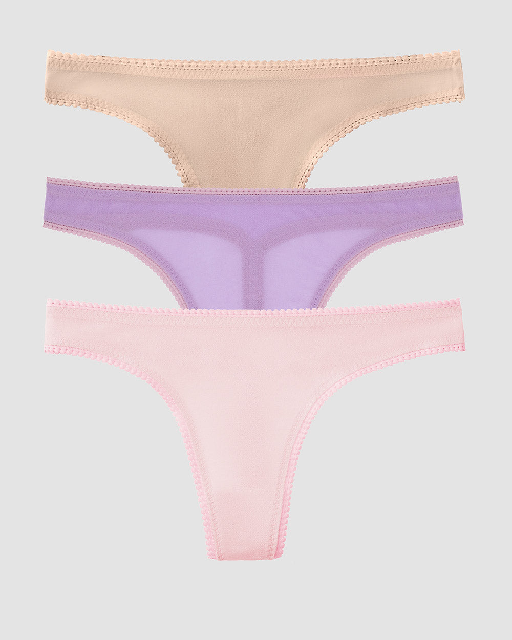Gossamer Mesh Hip G Thong Underwear 3 Pack - Peony Rich Lavender Champagne