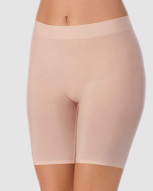 A lady wearing champagne Heavenly Stretch No-Slip Short