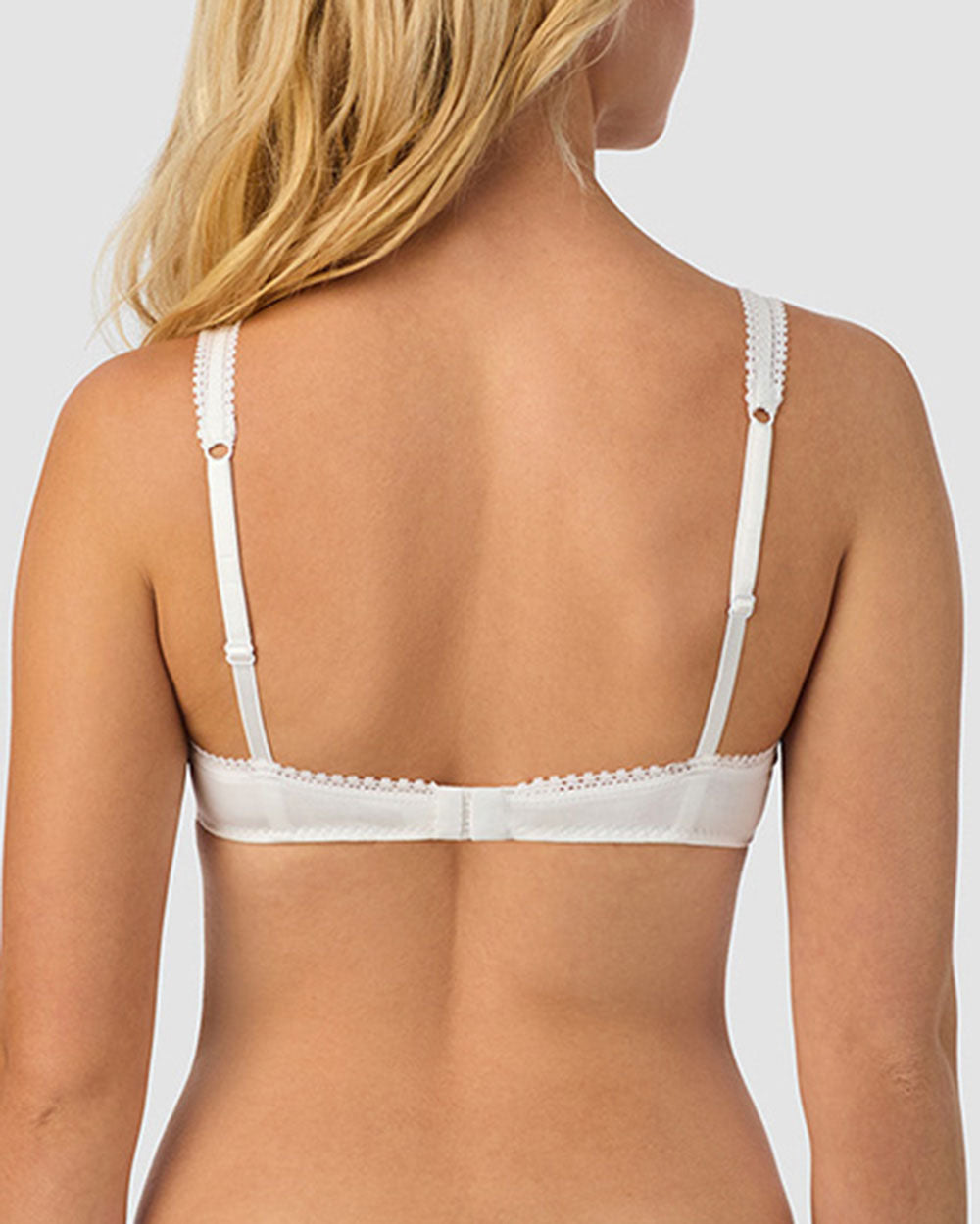 A lady wearing White Cabana Cotton Bralette