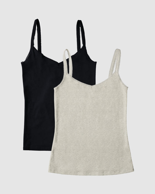 A Cabana Cotton Reversible Cami 2-Pack - Black Grey