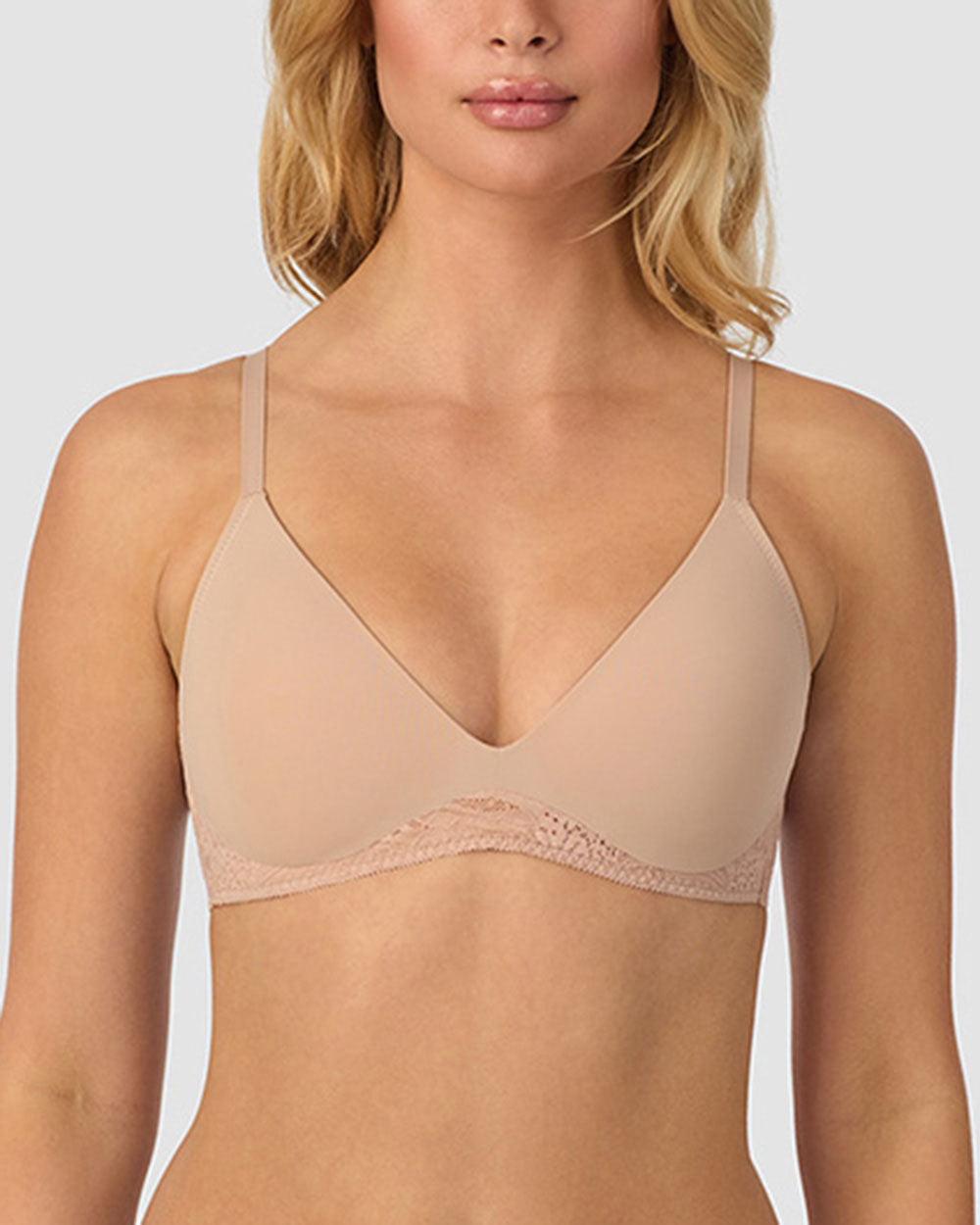 A lady wearing champagne Sleek & Lace Wire Free Lift