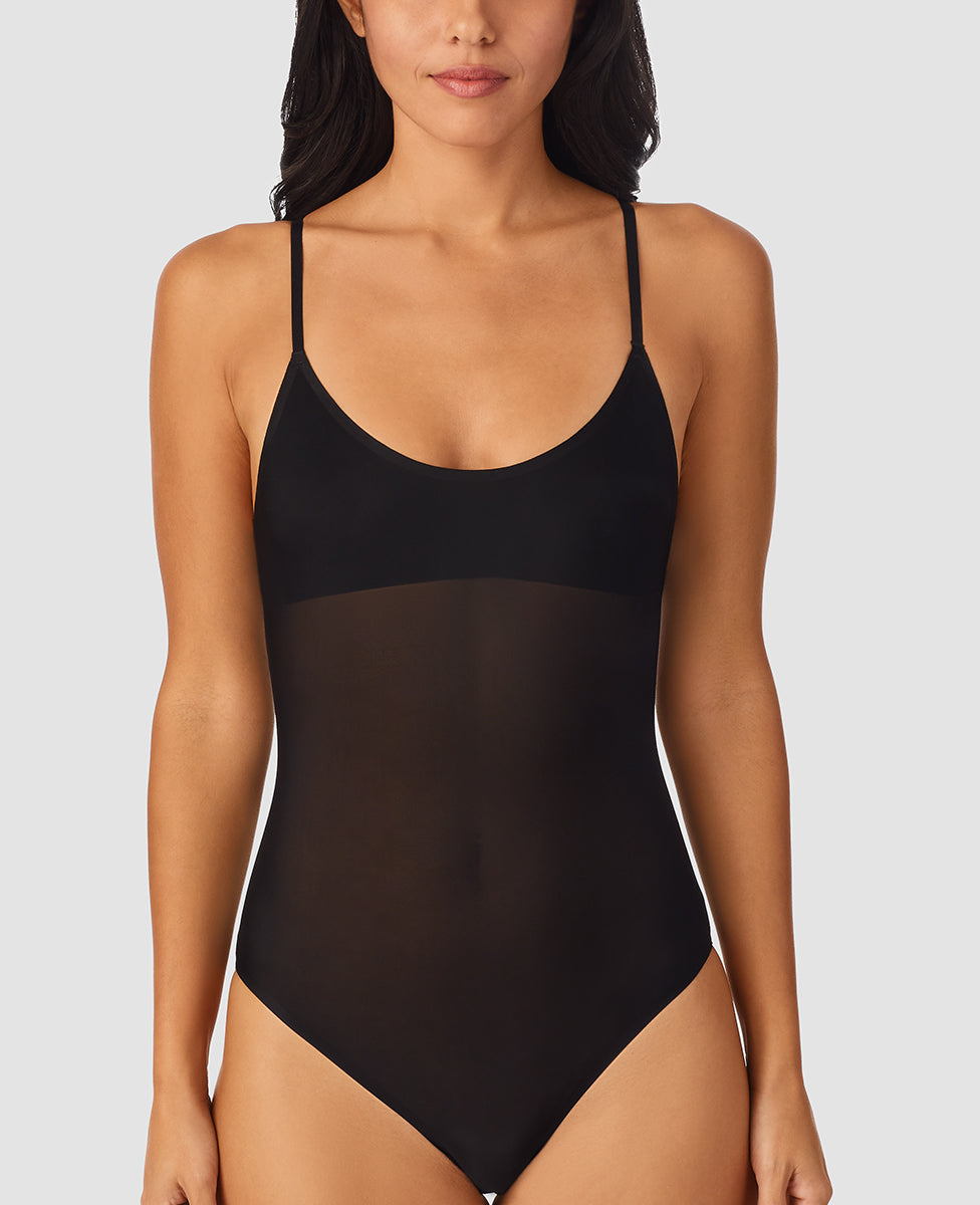 A lady wearing Black Heavenly Stretch Bodysuit