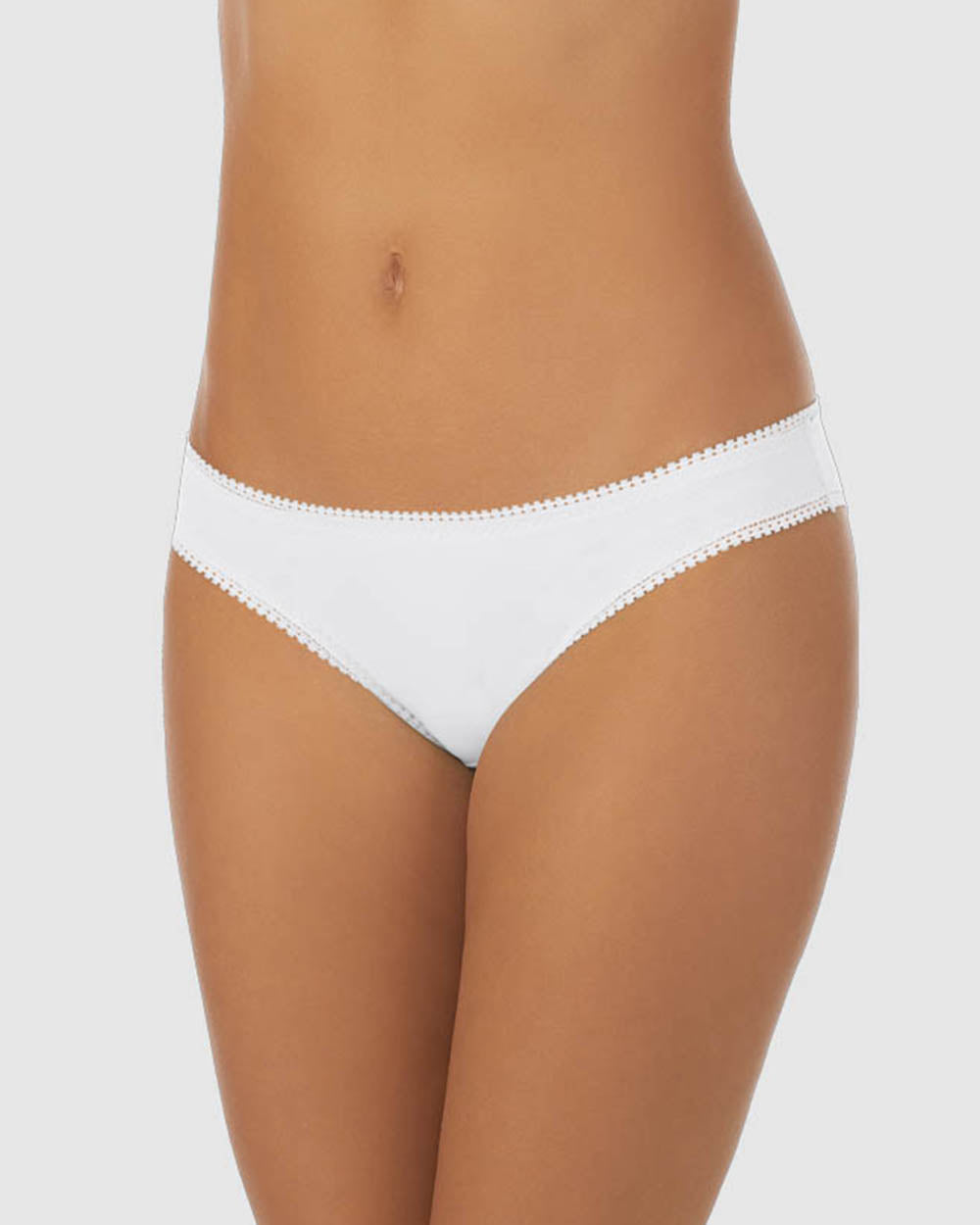 A lady wearing white Cabana Cotton Hip Bikini Underwear