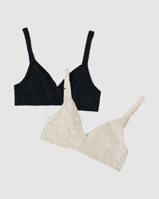 A Cabana Cotton Bralette 2-Pack - Black Grey