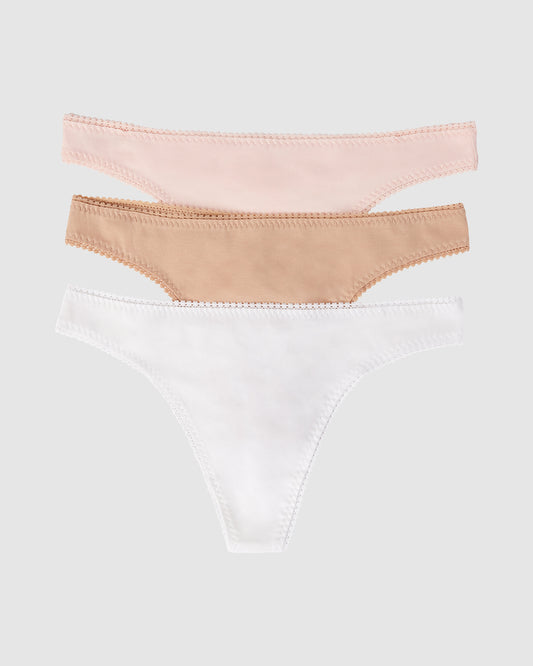 A Cabana Cotton Hip G Thong Underwear 3 Pack in Blush , White and Champagne