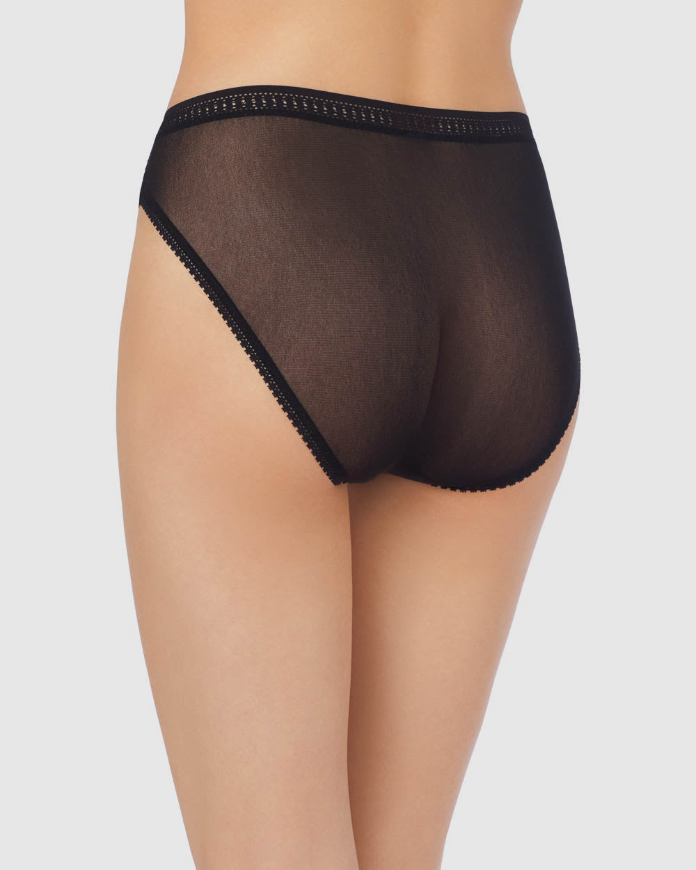 A lady wearing Black Gossamer Mesh Hi-Cut Brief Underwear