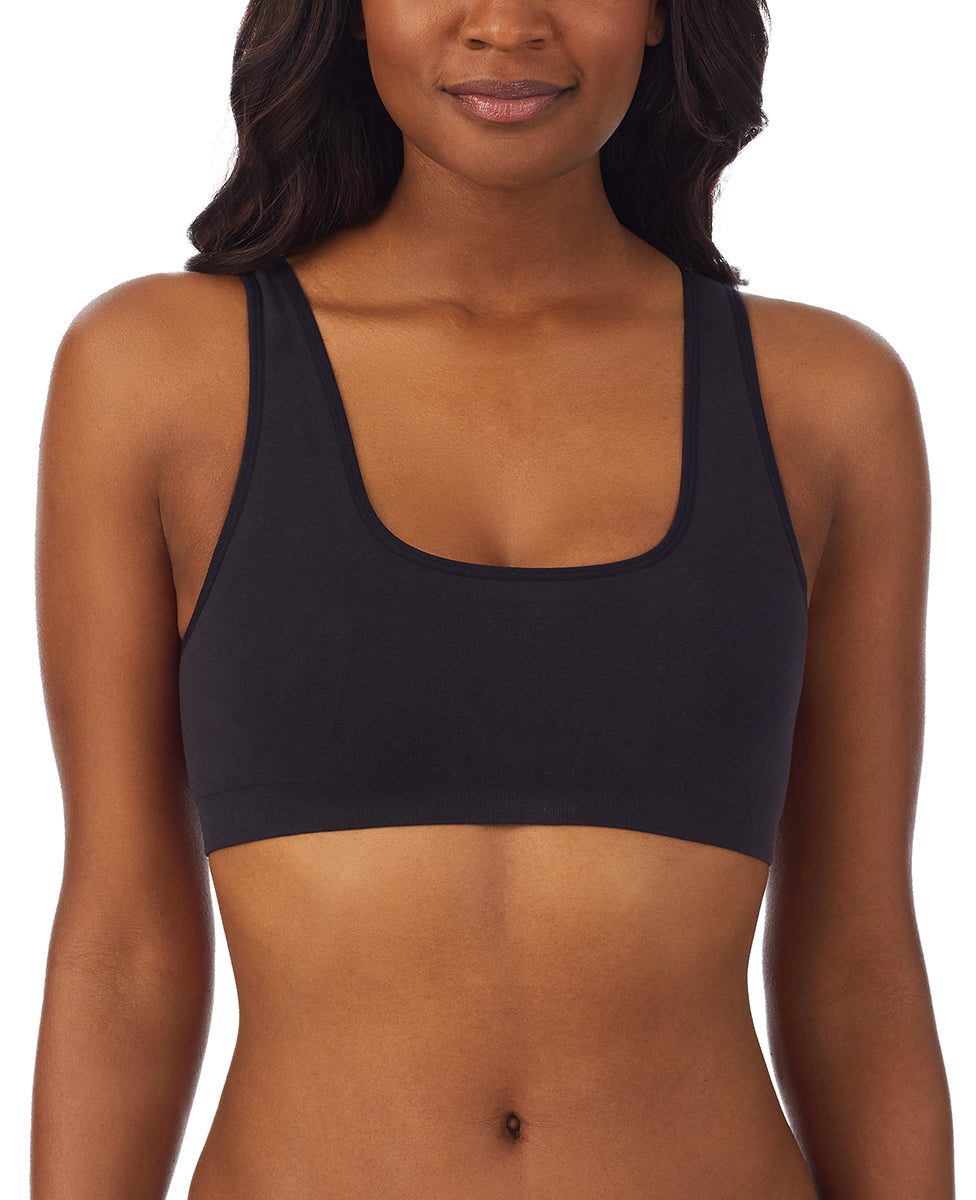 A lady wearing Black Cabana Cotton Seamless Easy Tank Bralette
