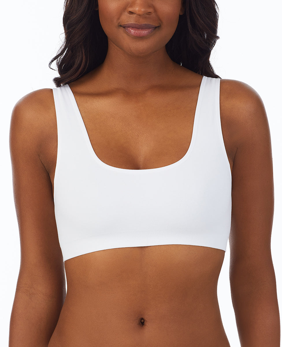 A lady wearing White Cabana Cotton Seamless Easy Tank Bralette