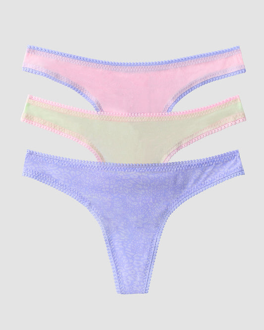 Gossamer Mesh Hip G Thong Underwear 3 Pack - Dusted Lime/Pink Dream/Modern Animal