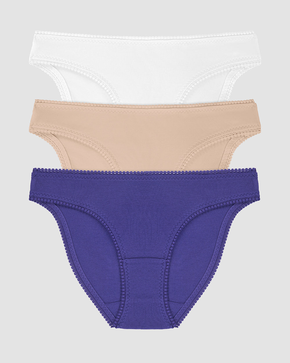 Cabana Cotton Bikini Underwear 3 Pack - White Champagne Deep Wisteria