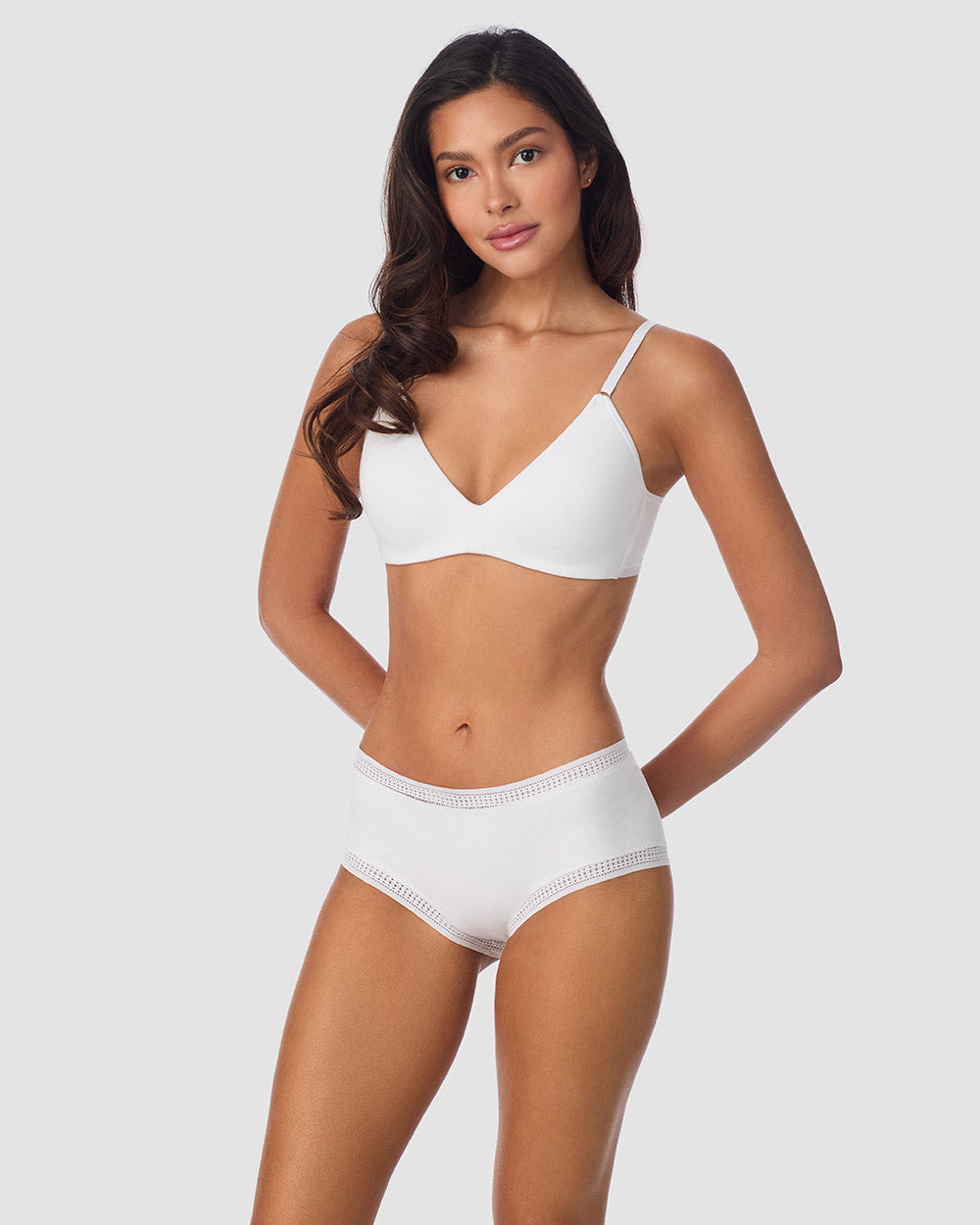 A lady wearing Cabana Cotton Wire Free Push Up - White looking front