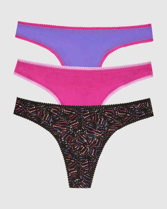 A Gossamer Mesh Hip G Thong Underwear 3-Pack - Butterfly Effect-Rose Violet-Very Per