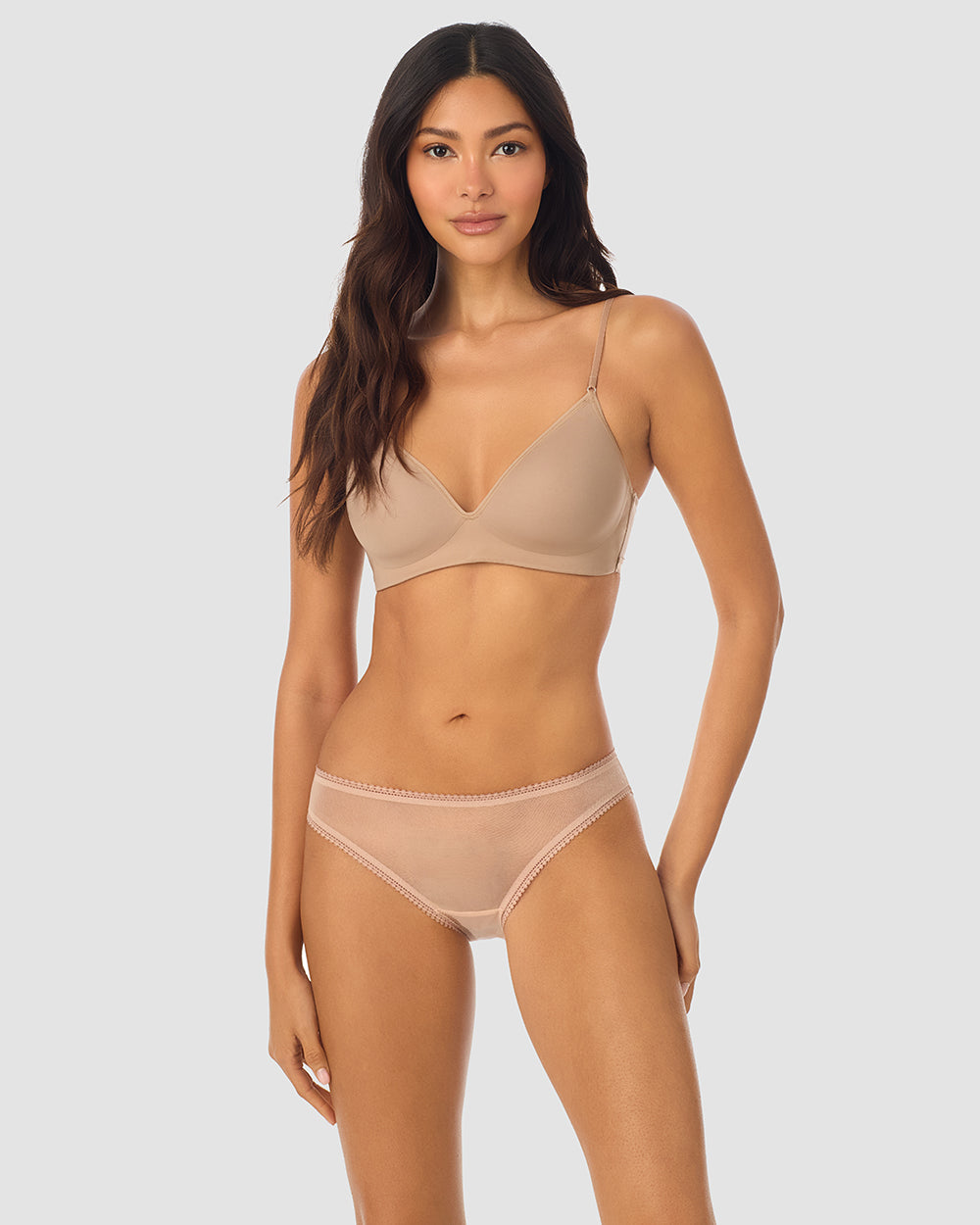 A lady wearing Next to Nothing Micro Wireless Bra - Mocha looking front