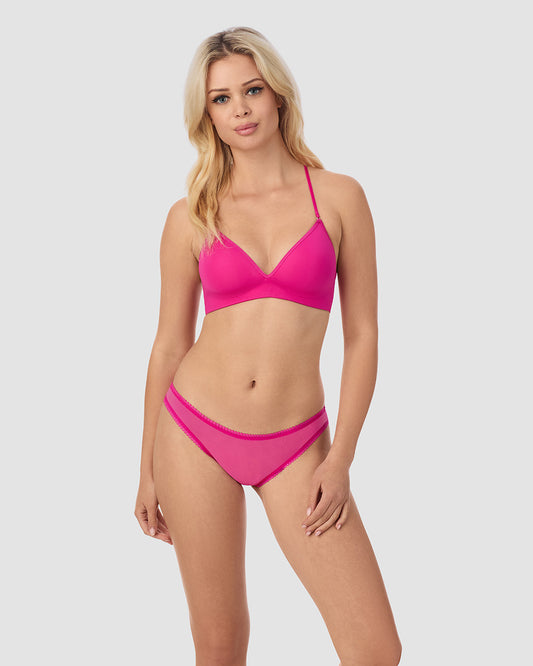 A lady wearing Next To Nothing Micro Wireless Bra - Sweet Fuchsia