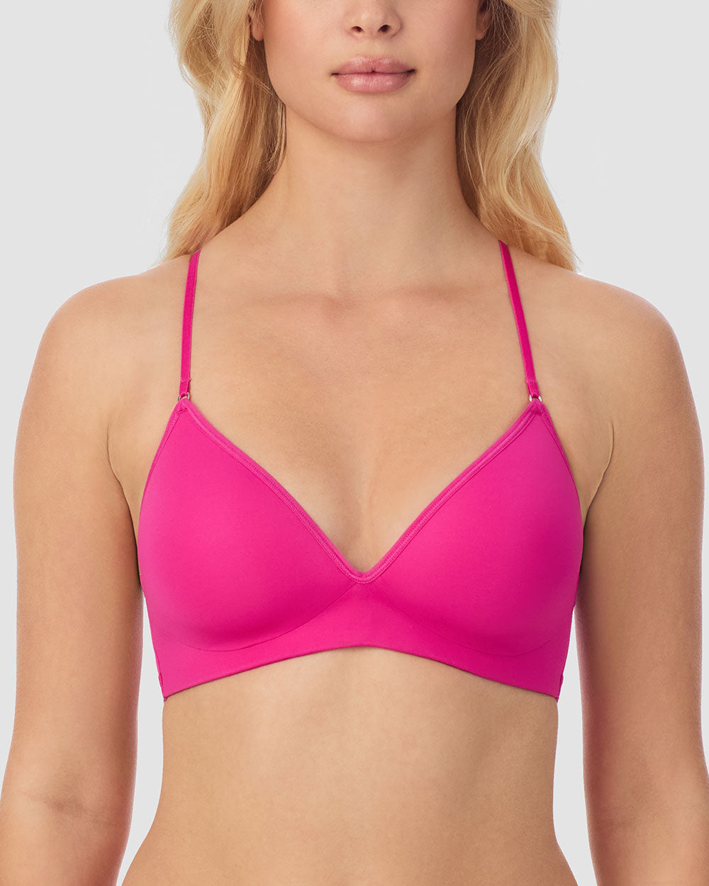 A lady wearing Next To Nothing Micro Wireless Bra - Sweet Fuchsia