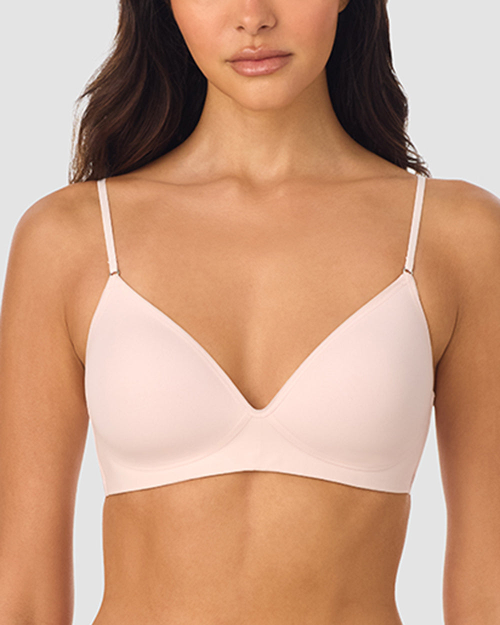 A lady wearing Next to Nothing Micro Wireless Bra - Mauve Chalk closer look