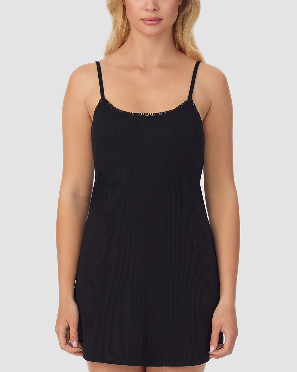 A lady wearing Cabana Cotton Rib Slip - Black