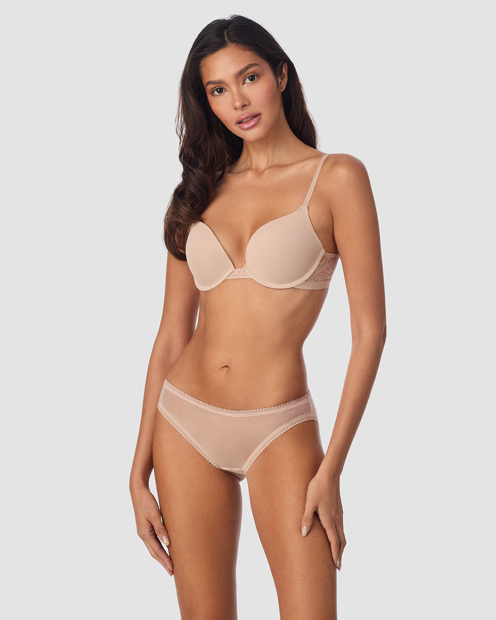 Sleek Micro Push Up Bra With Lace - Champagne