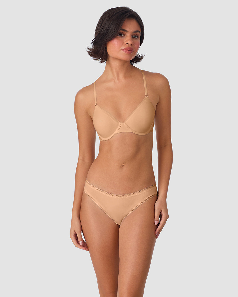 A lady wearing Cabana Cotton Unlined Underwire Bra - Champagne 