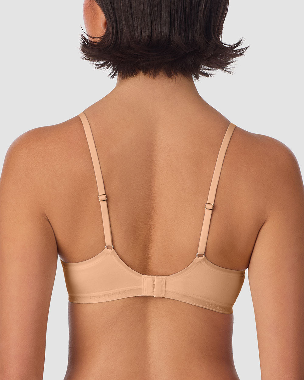 A lady wearing Cabana Cotton Unlined Underwire Bra - Champagne back view closer