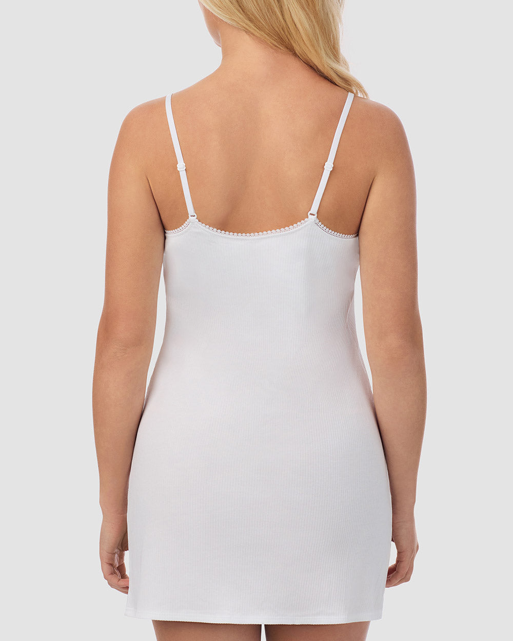 A lady wearing Cabana Cotton Rib Slip - White