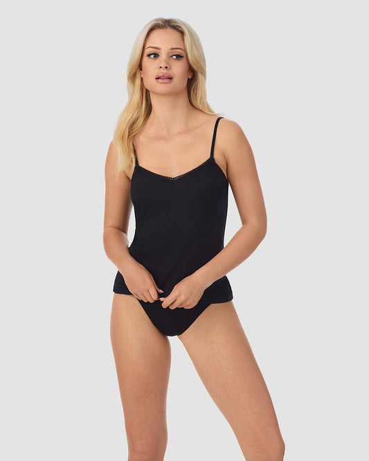 A lady wearing Cabana Cotton Rib Cami - Black