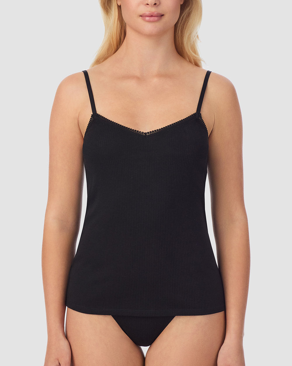 A lady wearing Cabana Cotton Rib Cami - Black