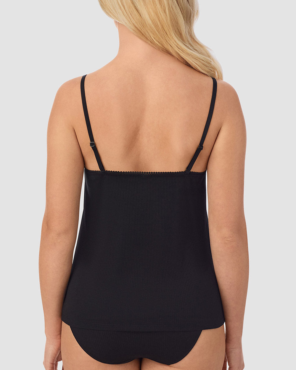 A lady wearing Cabana Cotton Rib Cami - Black
