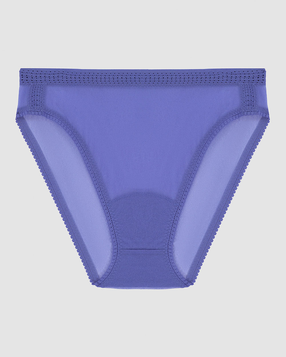 A lady wearing bajaj blue Gossamer Mesh Hi Cut Brief Underwear