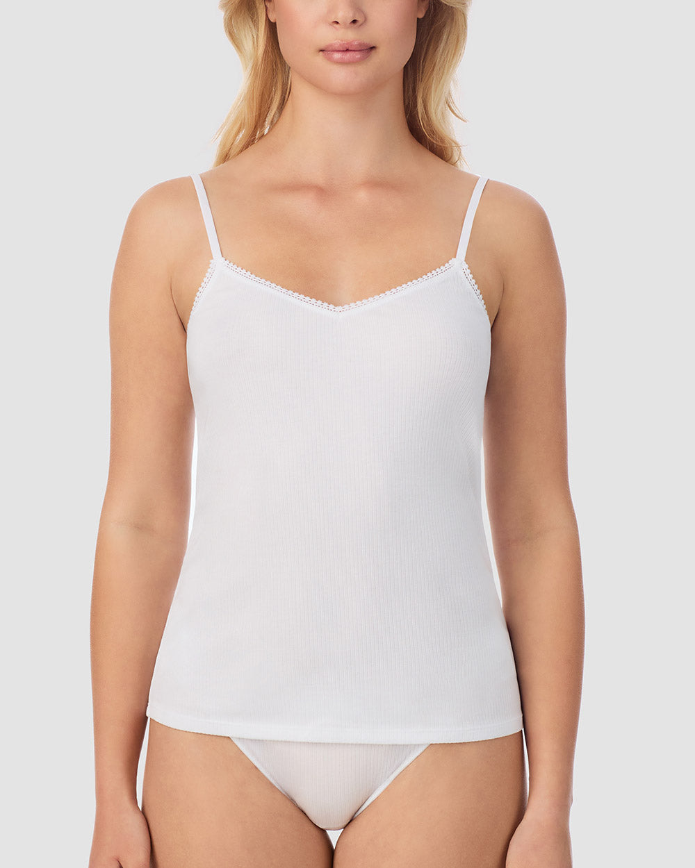 A lady wearing Cabana Cotton Rib Cami - White