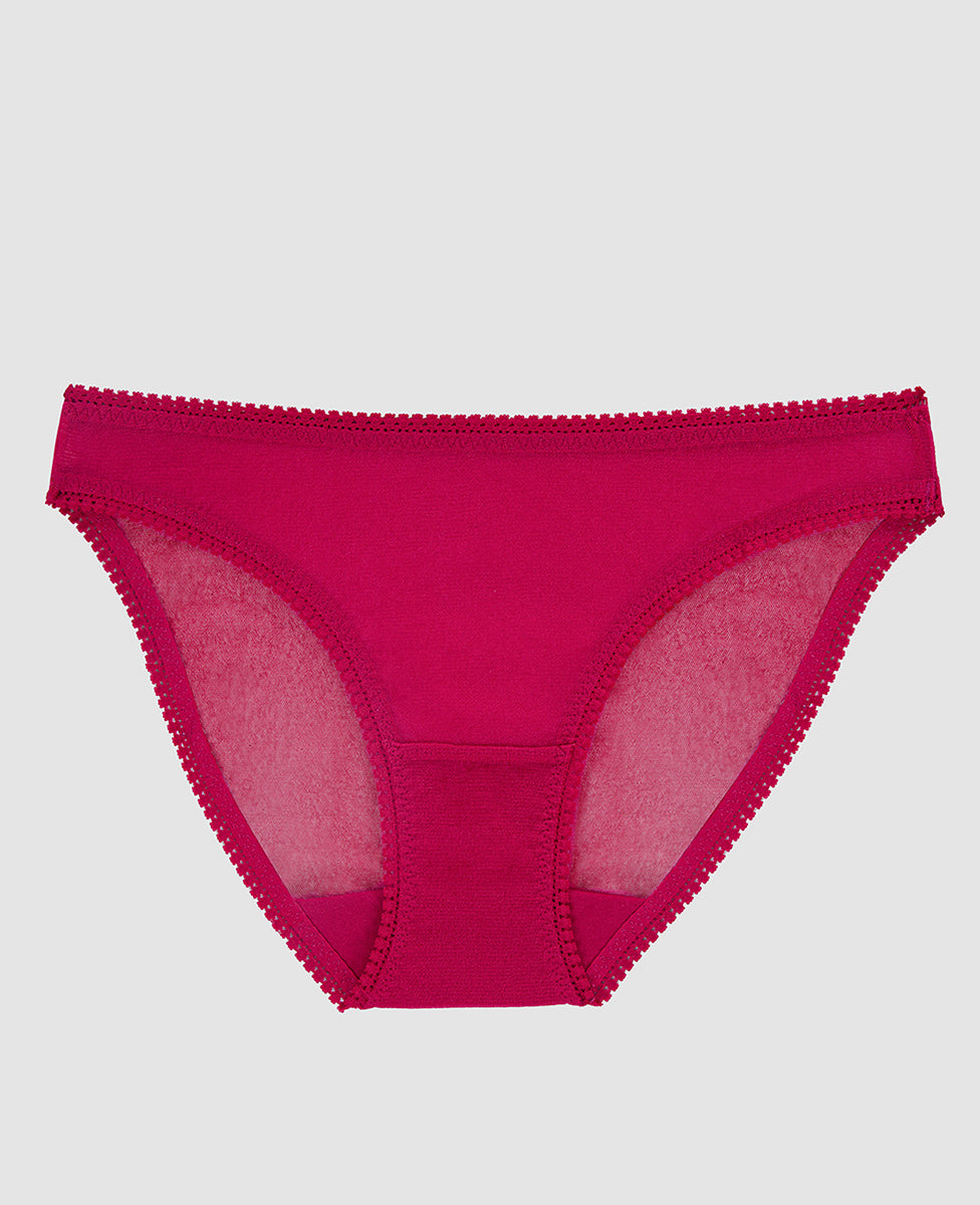 A red hot gossamer mesh hip bikini underwear