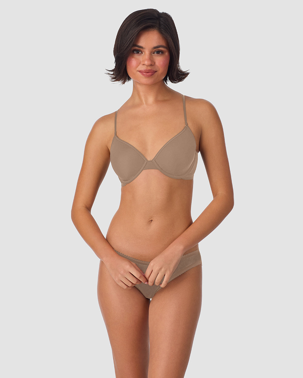 A lady wearing Next to Nothing Micro T Shirt Bra - Mocha