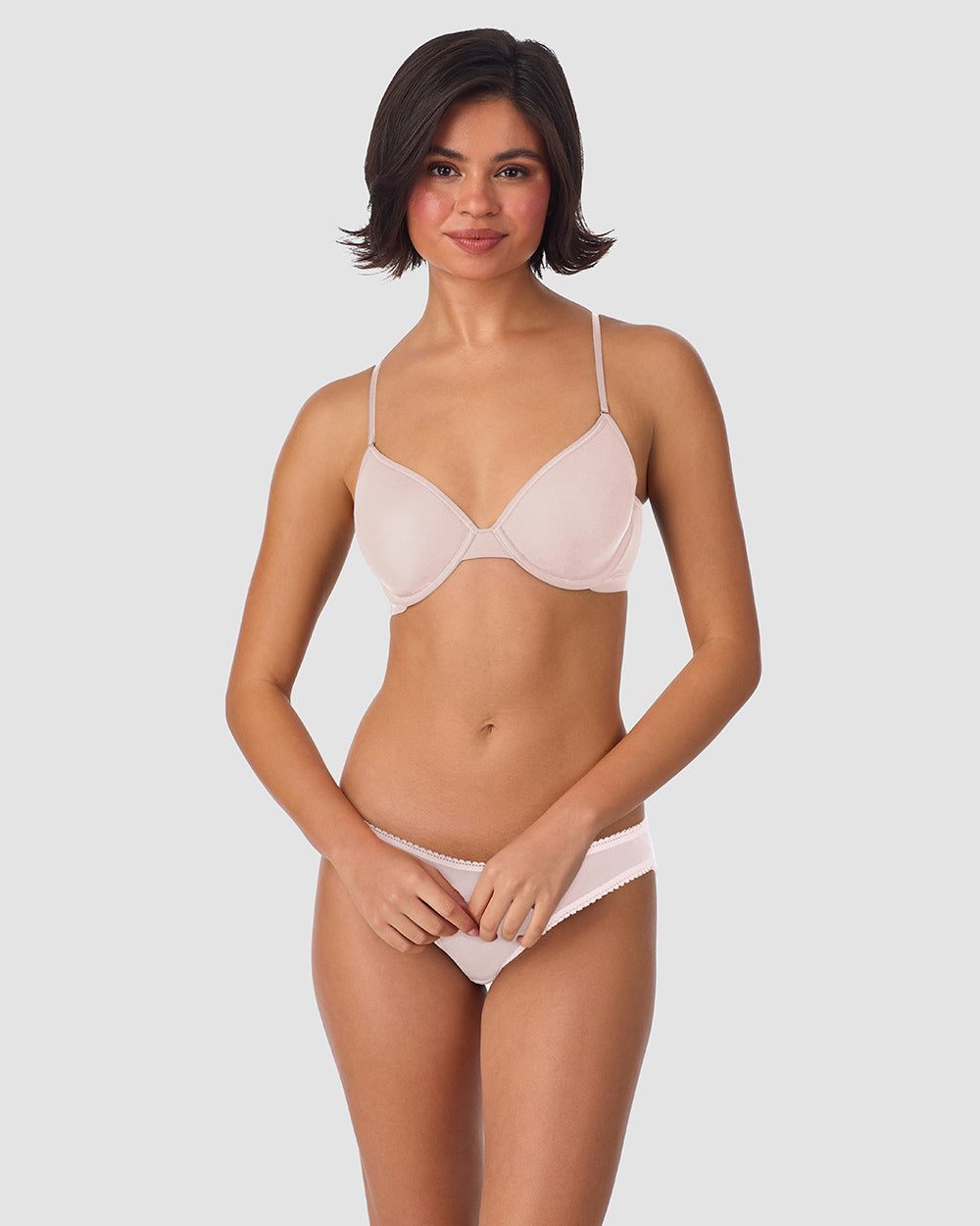 A lady wearing Next to Nothing Micro T Shirt Bra - Mauve Chalk